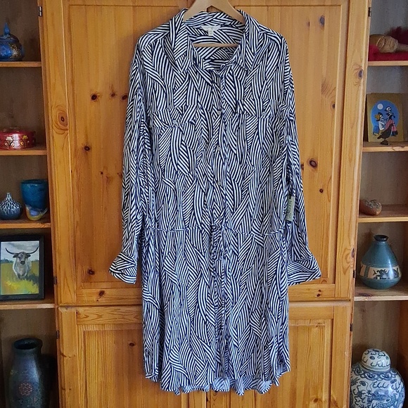 NWT Terra & Sky Navy White Stripe Print Mini Shirt Dress Size 4X - Picture 3 of 12